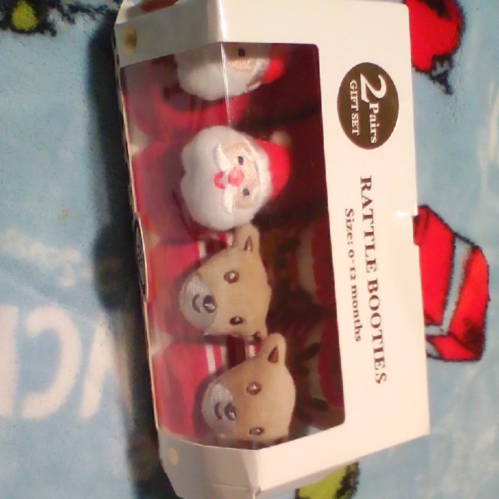 Little Me Festive Red and Brown Rattle Booties